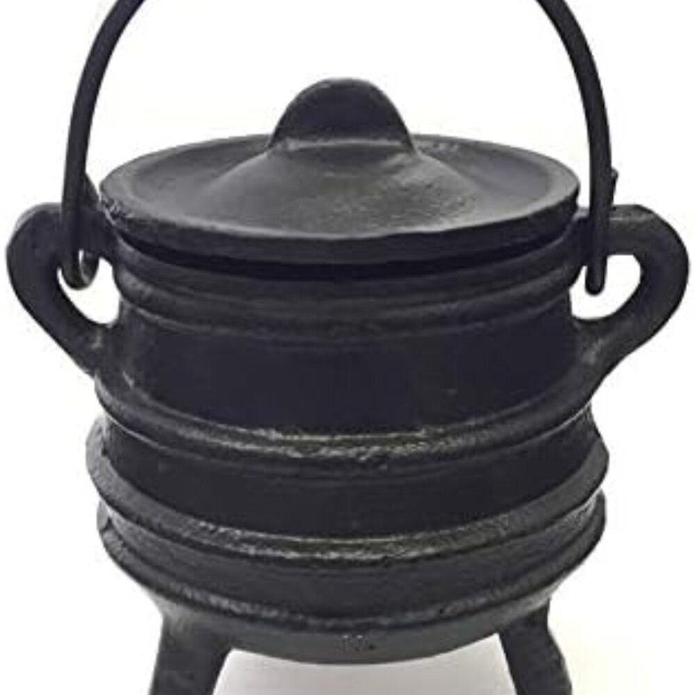 Cast Iron Cauldron w/Handle & lid, Ideal for smudging, Incense Burning, Ritual P